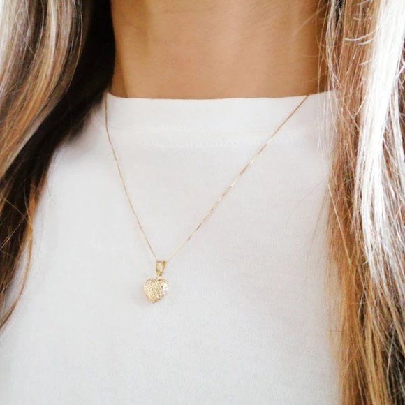10K Gold Heart Pendant Necklace Real Gold Diamond Cut Heart Charm Stamped 10K - Picture 1 of 7